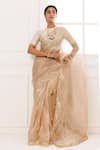 Buy_Geroo Jaipur_Beige Saree Pure Tissue Hand Embroidered Floral With Unstitched Blouse Piece _at_Aza_Fashions