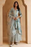 Shop_Geroo Jaipur_Blue Kurta-pant Modal Chanderidupatta - Border Embroidered Kurta Pant Set _Online_at_Aza_Fashions