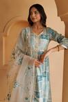 Geroo Jaipur_Blue Kurta-pant Modal Chanderidupatta - Border Embroidered Kurta Pant Set _at_Aza_Fashions