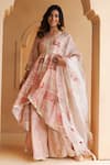 Buy_Geroo Jaipur_Pink Kurta-pant Modal Chanderidupatta - Organza Hand Print Kurta Pant Set _at_Aza_Fashions