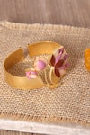 Buy_Trupti Mohta_Gold Plated Stones Lotus Carved Bracelet _at_Aza_Fashions