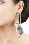 Shop_Trupti Mohta_Grey Bird Carved Earrings _at_Aza_Fashions
