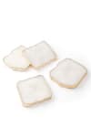 Shop Serein Wellness White Quartz Stone Coaster Set Of 4 at Aza Fashions Shop_Serein Wellness_White Quartz Stone Coaster Set Of 4_at_Aza_Fashions