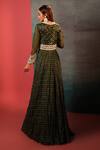 Shop_Bandhani_Green Silk Pearls V-neck Dot Bandhani Pattern Anarkali _at_Aza_Fashions