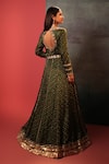Shop_Bandhani_Green Silk Embroidery V-neck Bandhani Anarkali Set _at_Aza_Fashions