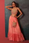 Buy_Bandhani_Peach Pure Georgette Kathiawadi Blouse And Leheriya Skirt Set  _at_Aza_Fashions