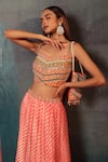 Buy_Bandhani_Peach Pure Georgette Kathiawadi Blouse And Leheriya Skirt Set  _Online_at_Aza_Fashions