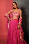 Bandhani Pink Silk, Organza Embroidery, Gota Patti Square Neck Lehenga Set Online at Aza Fashions Bandhani_Pink Silk, Organza Embroidery, Gota Patti Square Neck Lehenga Set _Online_at_Aza_Fashions