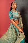 Buy_Bandhani_Blue Pure Georgette Embroidered Zardosi High Ombre Lehenga Blouse Set  _Online_at_Aza_Fashions