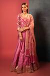 Buy_Bandhani_Pink Silk, Georgette Embroidery, Zari Round Neck Ombre Crush Lehenga Blouse Set _at_Aza_Fashions