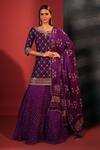 Buy_Bandhani_Purple Silk Embroidery Gota Foil Leaf Neck Kurta Skirt Set  _at_Aza_Fashions