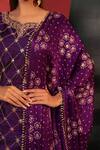 Buy_Bandhani_Purple Silk Embroidery Gota Foil Leaf Neck Kurta Skirt Set  _Online_at_Aza_Fashions