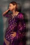 Shop_Bandhani_Purple Silk Embroidery Gota Foil Leaf Neck Kurta Skirt Set  _Online_at_Aza_Fashions