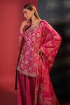 Bandhani_Pink Silk Beads, Embroidery, Mirrors Round Neck Gota Patti Sharara Set _Online_at_Aza_Fashions