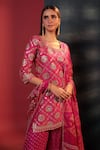 Buy_Bandhani_Pink Silk Beads, Embroidery, Mirrors Round Neck Gota Patti Sharara Set _Online_at_Aza_Fashions