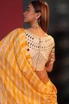 Shop_Bandhani_Yellow Silk Embroidery, Mirrors V-neck Leheriya Pattern Skirt Blouse Set_at_Aza_Fashions