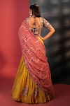 Shop_Bandhani_Yellow Silk Embroidery Gota Patti Leaf Neck Placement Skirt Set _at_Aza_Fashions