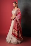 Bandhani_Off White Silk Embroidery Chikankari Round Bridal Lehenga Set  _Online_at_Aza_Fashions