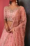 Shop_Bandhani_Peach Silk Gota Patti, Embroidery V-neck Paisley Bridal Lehenga Set _Online_at_Aza_Fashions