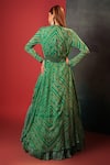 Shop_Bandhani_Green Pure Georgette Woven Bandhani Jacket Open Skirt Set  _at_Aza_Fashions