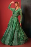 Bandhani_Green Pure Georgette Woven Bandhani Jacket Open Skirt Set  _Online_at_Aza_Fashions