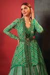 Buy_Bandhani_Green Pure Georgette Woven Bandhani Jacket Open Skirt Set  _Online_at_Aza_Fashions