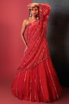 Buy_Bandhani_Red Silk, Georgette Mirrors, Embroidery Bandhani Woven Kurta And Skirt Set _at_Aza_Fashions