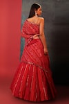 Shop_Bandhani_Red Silk, Georgette Mirrors, Embroidery Bandhani Woven Kurta And Skirt Set _at_Aza_Fashions