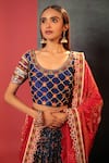 Bandhani_Blue Silk Woven Pattern Lehenga And Kathiawadi Embroidered Blouse Set _Online_at_Aza_Fashions