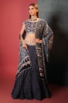 Buy_Bandhani_Blue Silk Woven Bandhani Round Neck Pattern Lehenga Set  _at_Aza_Fashions