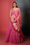 Buy_Bandhani_Pink Silk Woven Bandhani V Neck Dotted Pattern Lehenga Set  _at_Aza_Fashions