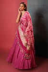 Bandhani_Pink Silk Woven Bandhani V Neck Dotted Pattern Lehenga Set _Online_at_Aza_Fashions