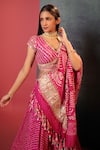 Buy_Bandhani_Pink Silk Woven Bandhani V Neck Dotted Pattern Lehenga Set  _Online_at_Aza_Fashions