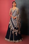 Buy_Bandhani_Blue Silk, Georgette Gota Patti V-neck Placement Embroidered A-line Lehenga Set _at_Aza_Fashions