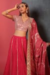 Buy_Bandhani_Pink Pure Georgette Embellished Gota V Placement Hand Lehenga Set  _Online_at_Aza_Fashions