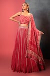 Buy_Bandhani_Pink Silk, Georgette Zari, Embroidery, Placement Zardozi Embellished Lehenga Set _at_Aza_Fashions