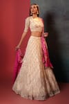 Buy_Bandhani_Off White Silk, Organza Sequins, Zari Quatrefoil Embroidered Lehenga Set _at_Aza_Fashions