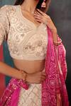 Bandhani_Off White Silk, Organza Sequins, Zari Quatrefoil Embroidered Lehenga Set _Online_at_Aza_Fashions