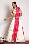 Buy_Bandhani_Off White Silk, Georgette Gota Patti, Embroidery Round Scattered Lehenga Set _at_Aza_Fashions