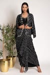 Buy_Bandhani_Black Silk Mirrors, Embroidery Bandhani Pattern Blazer Drape Skirt Set _at_Aza_Fashions