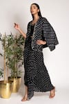 Buy_Bandhani_Black Silk Mirrors, Embroidery Bandhani Pattern Blazer Drape Skirt Set _Online_at_Aza_Fashions