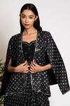 Shop_Bandhani_Black Silk Mirrors, Embroidery Bandhani Pattern Blazer Drape Skirt Set _Online_at_Aza_Fashions
