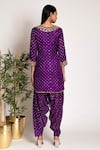 Shop Bandhani Purple Silk Gota Patti V-neck Bandhani Kurta With Patiala at Aza Fashions Shop_Bandhani_Purple Silk Gota Patti V-neck Bandhani Kurta With Patiala _at_Aza_Fashions