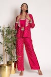 Buy_Bandhani_Pink Silk Embroidered Bandhani Mirrorwork Embellished Pant Set  _at_Aza_Fashions