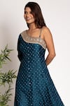 Bandhani_Blue Silk Embroidered Bandhani One Shoulder Pattern Tunic  _Online_at_Aza_Fashions