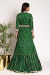 Shop_Bandhani_Green Silk Pearls, Embroidery Mandarin Bandhani Pattern Jacket Anarkali Set _at_Aza_Fashions