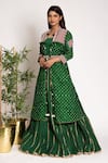Buy_Bandhani_Green Silk Pearls, Embroidery Mandarin Bandhani Pattern Jacket Anarkali Set _Online_at_Aza_Fashions