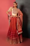 Buy_Bandhani_Red Silk, Georgette Embroidery, Sequins Split Ombre Crush Lehenga Blouse Set _at_Aza_Fashions