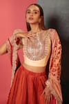 Buy_Bandhani_Red Silk, Georgette Embroidery, Sequins Split Ombre Crush Lehenga Blouse Set _Online_at_Aza_Fashions