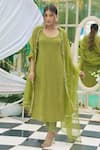 Buy_LABEL AISHWARYRIKA_Green Georgette Embroidery Chikankari Round Blossom Kurta Set _at_Aza_Fashions